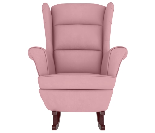 Silla mecedora con patas de madera de caucho terciopelo rosa