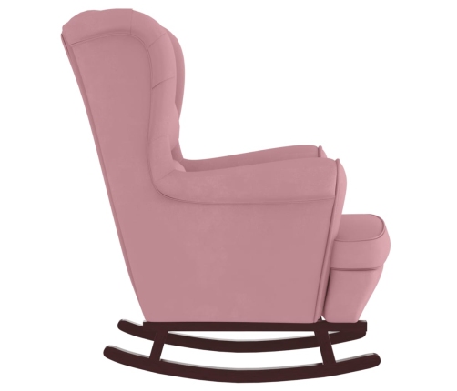 Silla mecedora con patas de madera de caucho terciopelo rosa