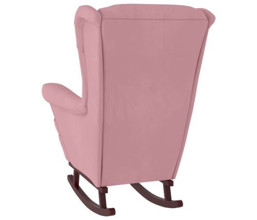 Silla mecedora con patas de madera de caucho terciopelo rosa