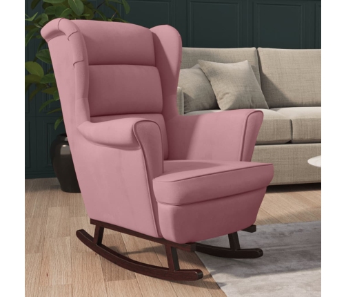 Silla mecedora con patas de madera de caucho terciopelo rosa