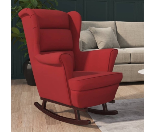 Silla mecedora con patas de madera de caucho terciopelo rojo