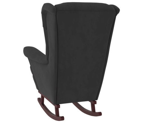 Silla mecedora con patas de madera de caucho terciopelo negro