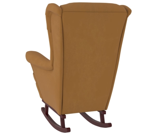 Silla mecedora con patas de madera de caucho terciopelo marrón