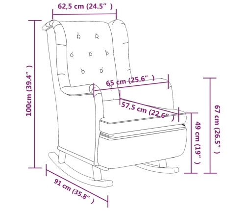 Sillón con patas mecedoras madera maciza caucho tela gris claro