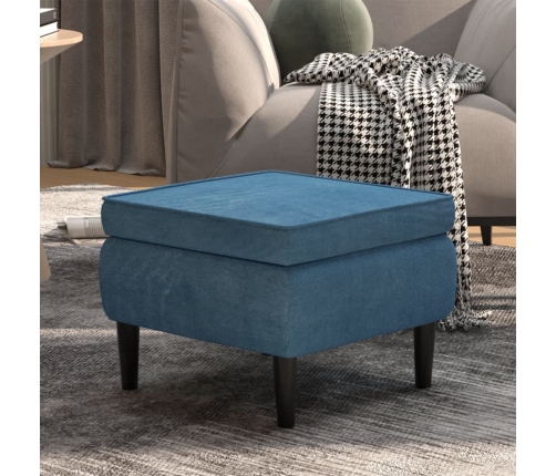 Taburete con patas de madera terciopelo azul