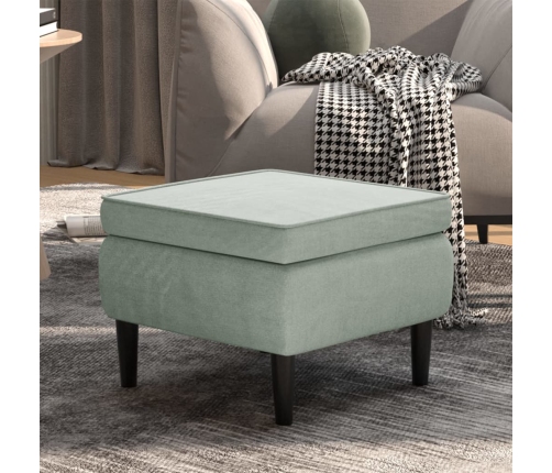 Taburete con patas de madera terciopelo gris claro