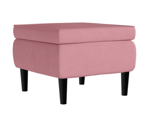 Taburete con patas de madera terciopelo rosa