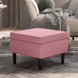 Taburete con patas de madera terciopelo rosa