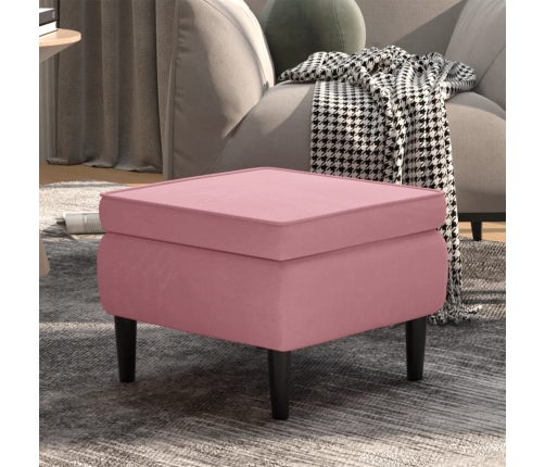 Taburete con patas de madera terciopelo rosa