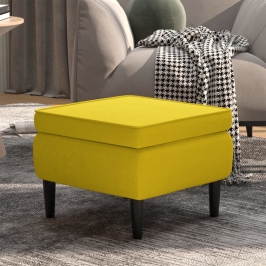 Taburete con patas de madera terciopelo amarillo