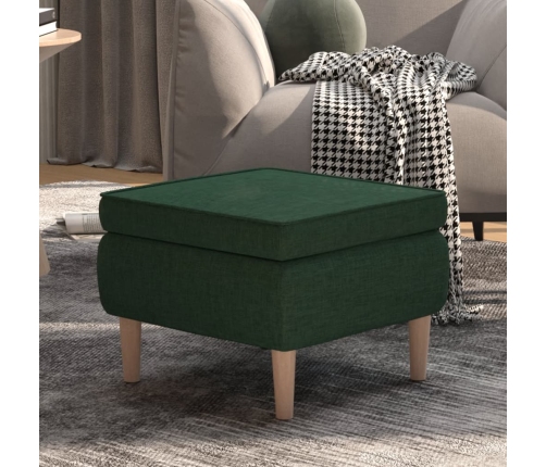 Taburete con patas de madera tapizado tela verde oscuro