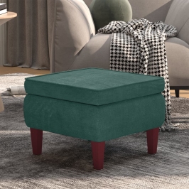 Taburete con patas de madera terciopelo verde oscuro