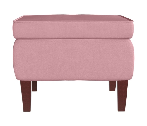 Taburete con patas de madera terciopelo rosa