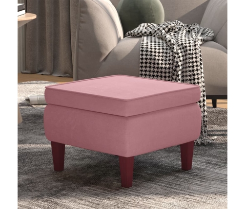 Taburete con patas de madera terciopelo rosa