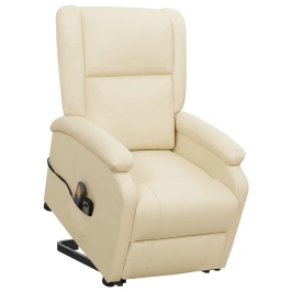 Sillón de masaje elevable cuero sintético crema