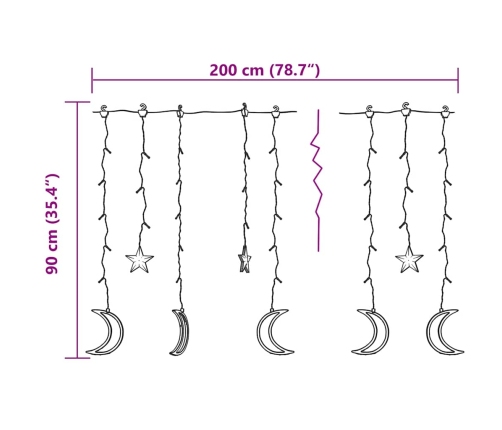 Luces estrella y luna 138 LEDs blanco cálido con control remoto