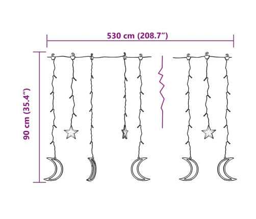 Luces estrella y luna 345 LEDs blanco cálido con control remoto