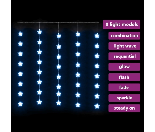 Cortina de luces estrellas 200 LEDs azul 8 funciones