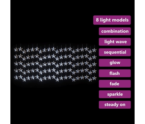 Cortina de luces estrellas 500 LEDs blanco cálido 8 funciones