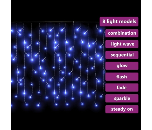 Cortina luces carámbano 10m 400 LED azul 8 funciones