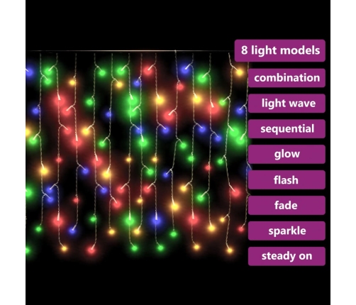 Cortina luces carámbano 10 m 400 LEDs de colores 8 funciones