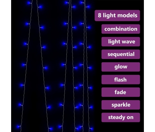 Cortina luces carámbano 3x3 m 300 LEDs azul 8 funciones