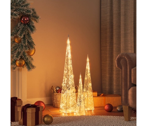 Set cono luz LED decorativo acrílico blanco cálido 30/45/60cm