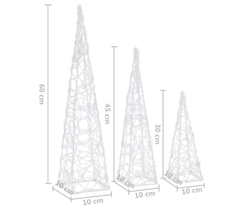 Set de cono de luz LED decorativo acrílico azul 30/45/60cm