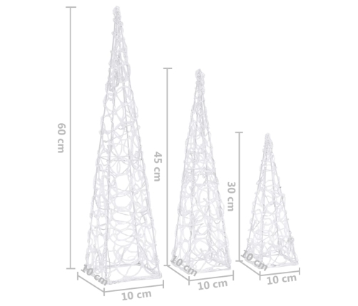 Set cono de luz LED decorativo acrílico multicolor 30/45/60cm