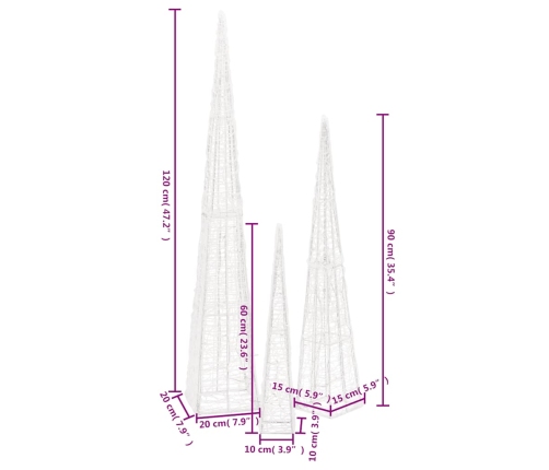 Cono de luz LED decorativo acrílico blanco cálido 60/90/120 cm