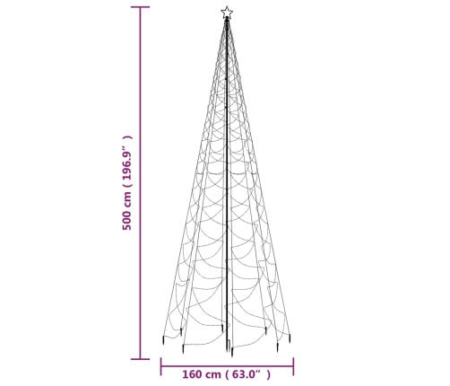 Árbol de Navidad con poste de metal 1400 LEDs blanco cálido 5 m