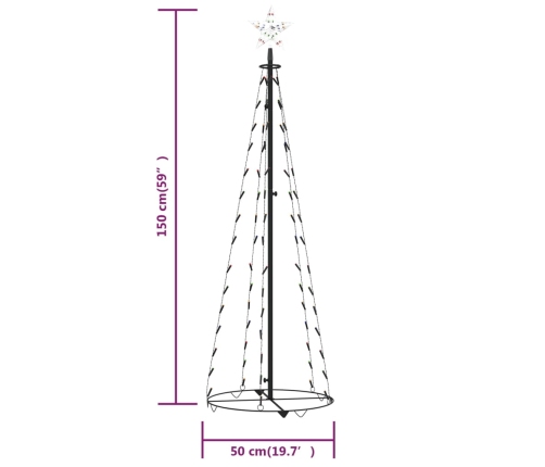 Árbol cono de Navidad 84 LEDs decoración colores 50x150 cm