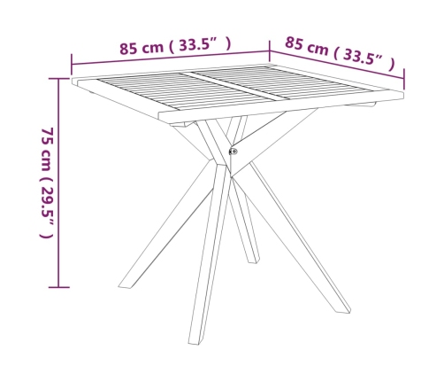 Mesa de jardín madera maciza de acacia 85x85x75 cm