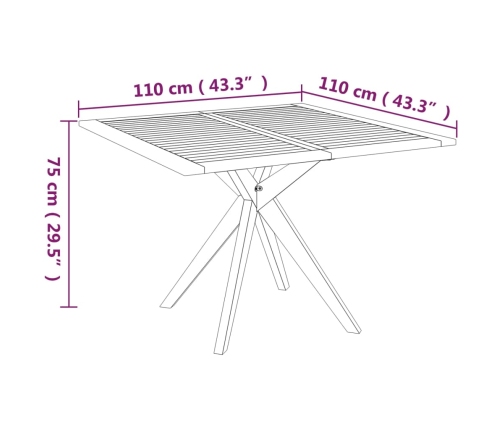 Mesa de jardín madera maciza de acacia 110x110x75 cm