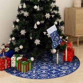 Falda del árbol de Navidad de lujo con calcetín tela azul 90 cm