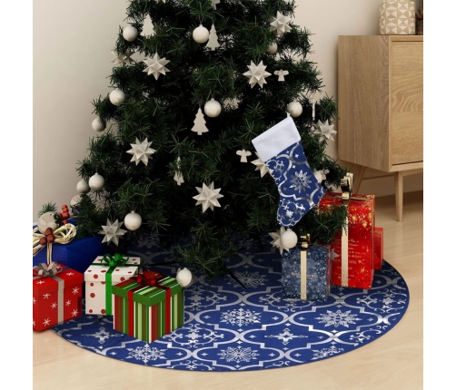 Falda del árbol de Navidad de lujo con calcetín tela azul 90 cm