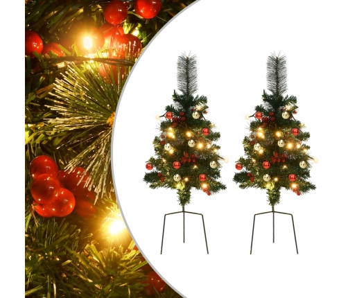 Árboles de Navidad de camino con luces 2 uds PVC 76 cm