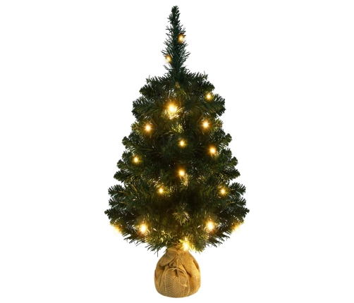 Árbol de Navidad preiluminado con luces y soporte verde 90 cm