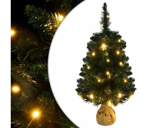 Árbol de Navidad preiluminado con luces y soporte verde 90 cm