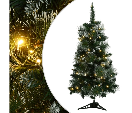 Árbol de Navidad preiluminado con luces y soporte verde 90 cm