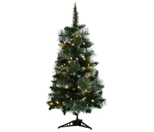 Árbol de Navidad preiluminado con luces y soporte verde 90 cm