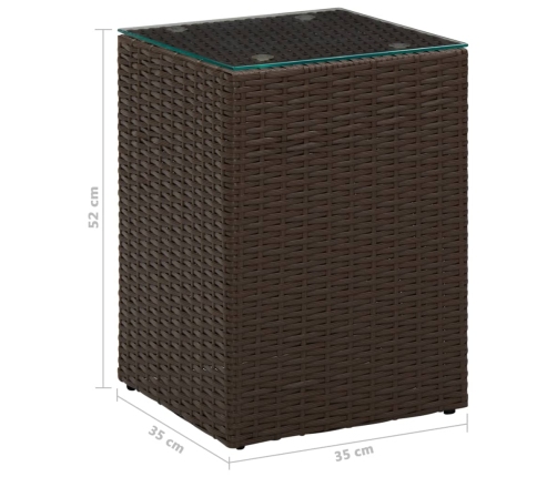 Mesa auxiliar superficie de vidrio ratán PE marrón 35x35x52 cm