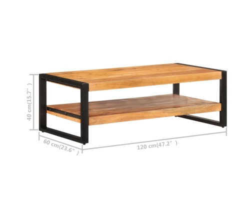 Mesa de centro de madera maciza de acacia 120x60x40 cm