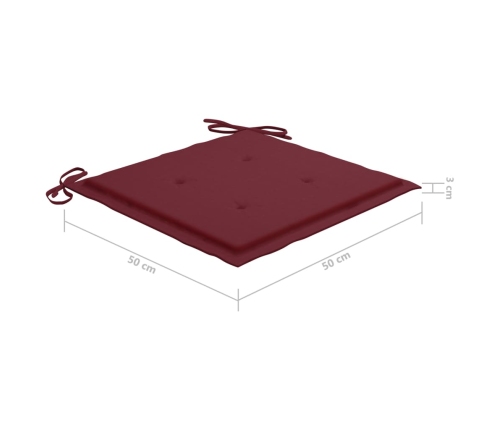 Sillas de jardín 4 uds madera de teca con cojines rojo tinto