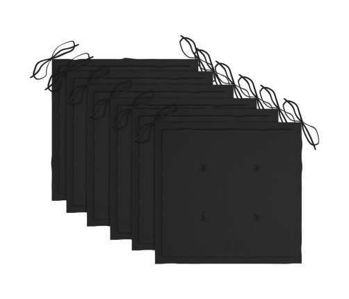 Sillas de jardín 6 uds madera maciza de teca cojines negro