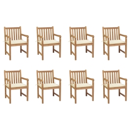 Sillas de jardín 8 uds madera maciza de teca cojines crema