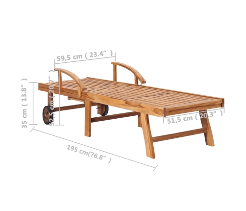 Tumbonas con mesa y cojín 2 unidades madera maciza de teca