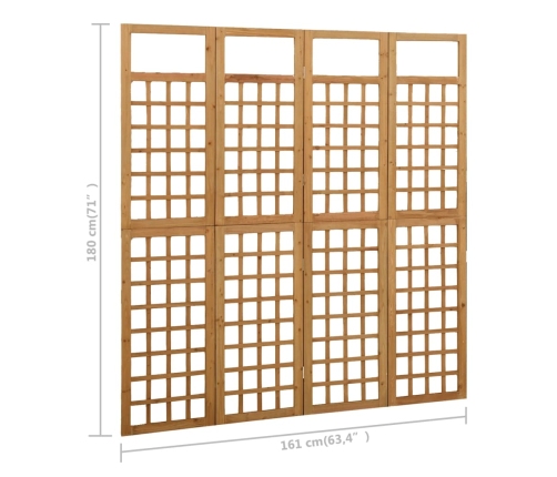 Biombo/Enrejado de 4 paneles madera maciza de abeto 161x180 cm