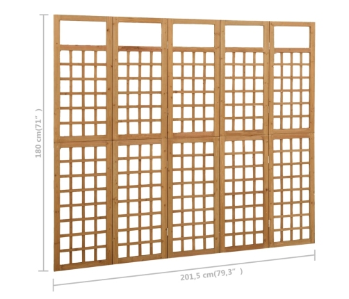 Biombo/Enrejado de 5 paneles madera maciza abeto 201,5x180 cm