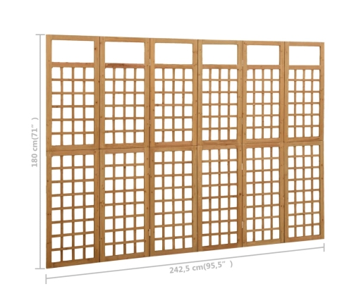 Biombo/Enrejado de 6 paneles madera de abeto 242,5x180 cm